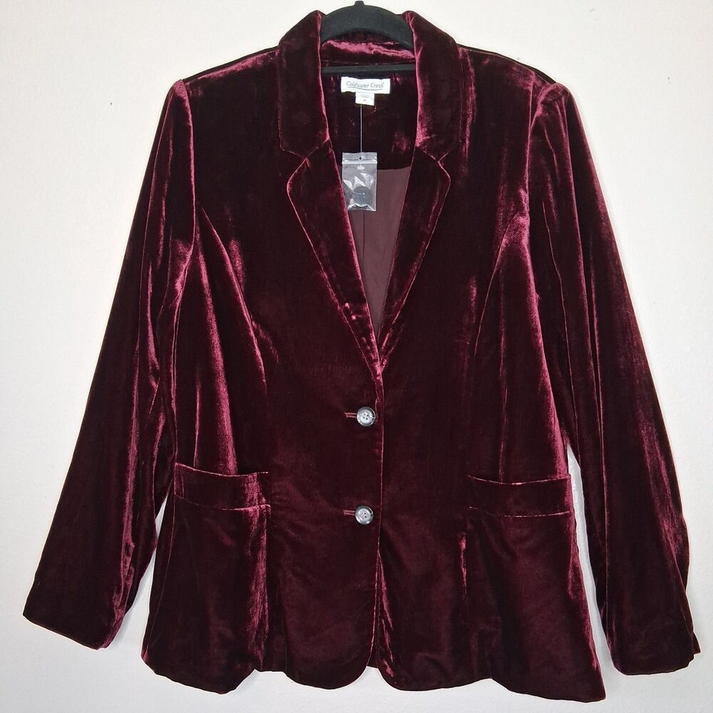 NWOT Coldwater Creek Blazer Jacket Burgundy Velvet Two Button Notch Collar 12